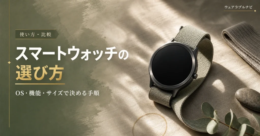 スマートウォッチの選び方をOS・機能・価格帯・サイズから解説する総合ガイド記事のアイキャッチ画像